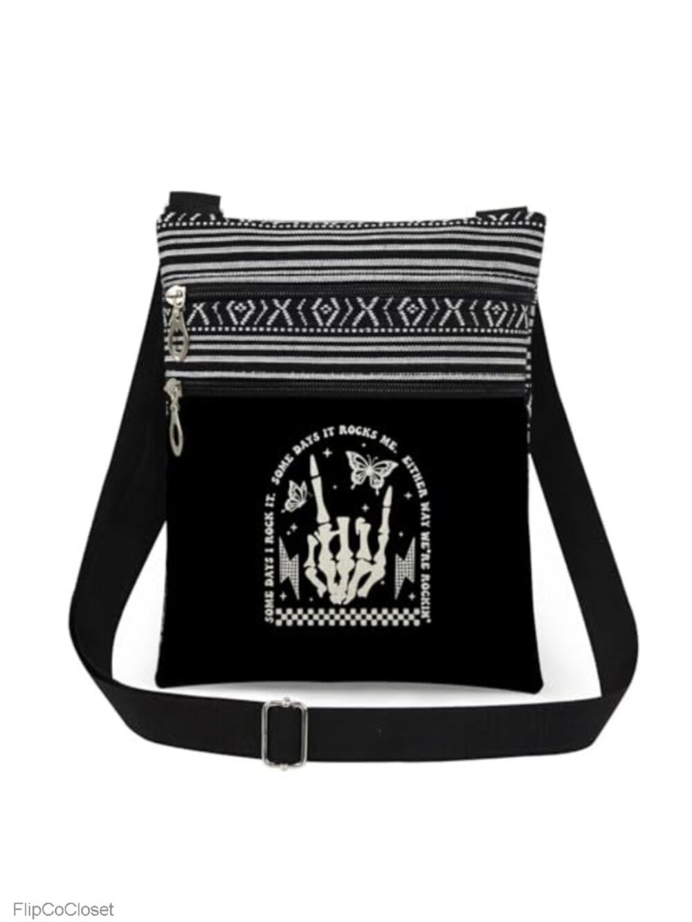 Skeleton Rock Hand Print Polyester Crossbody Bag